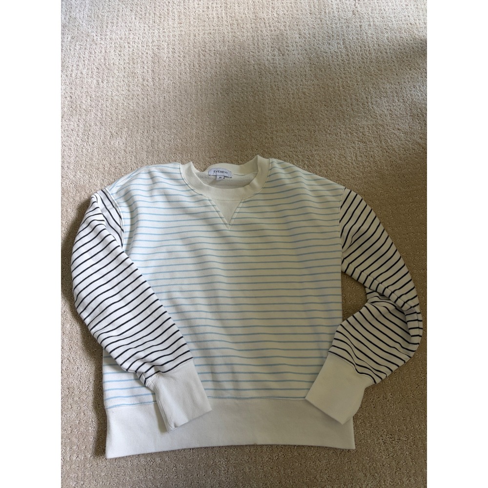 Evereve Sweatshirt XS White Blue Striped Coastal Stripe Nautical Fishermancore
